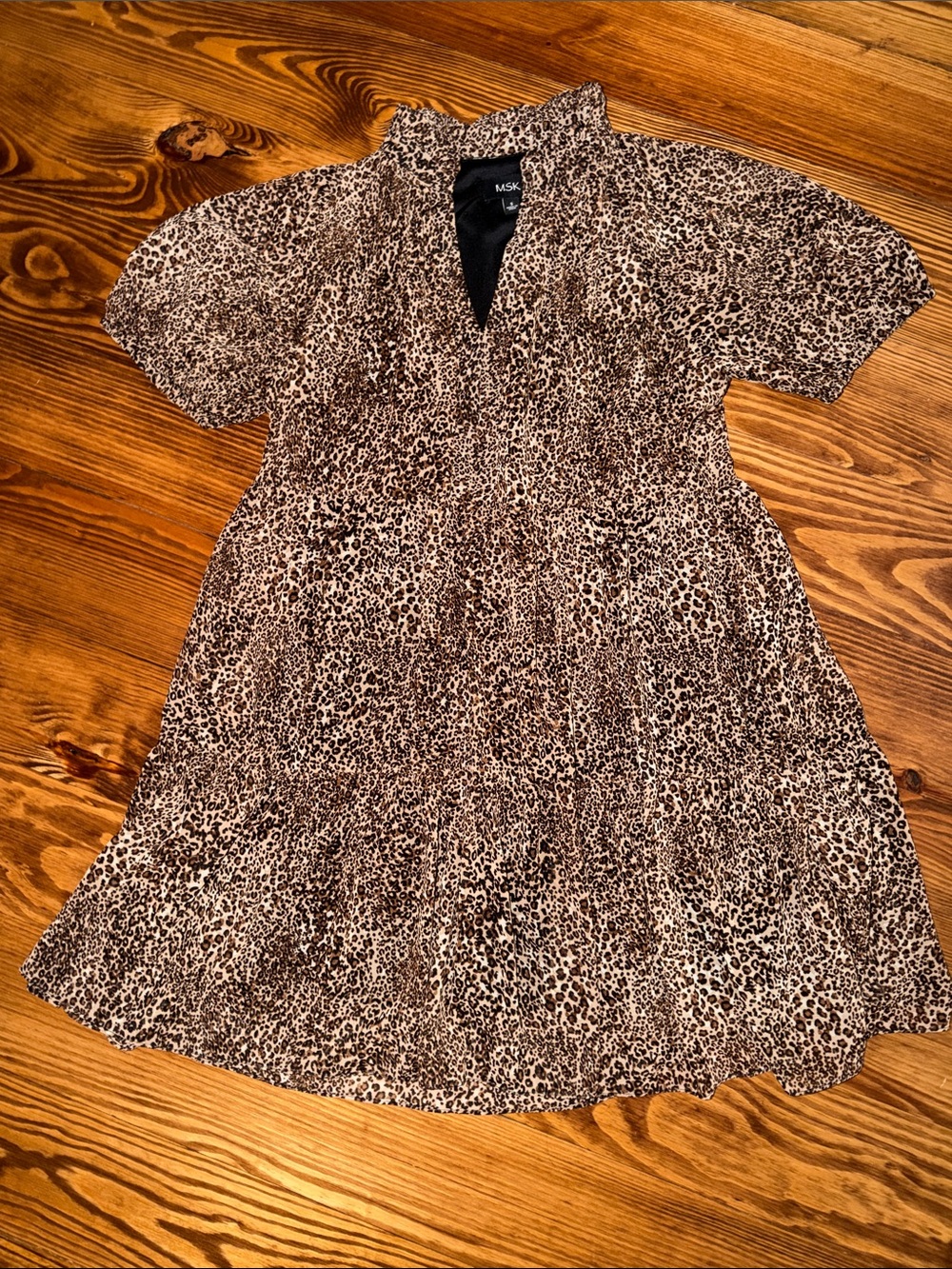 MSK Brown Leopard Print V-Neck baby doll Dress